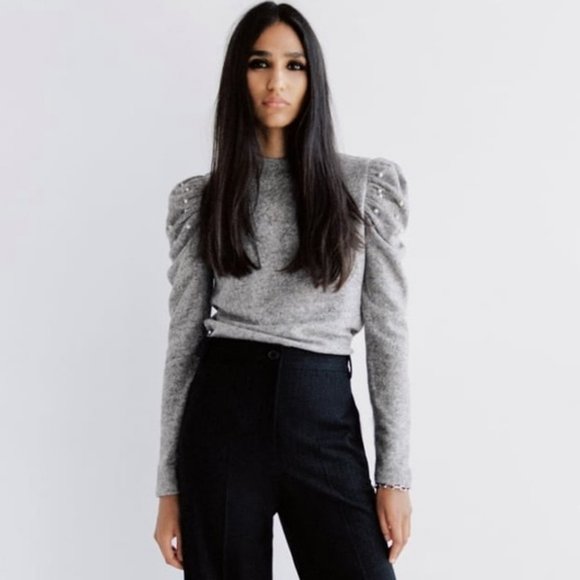 Zara | Sweaters | Zara Softtouch Sweatshirt Puff Sleeves Pearls | Poshmark